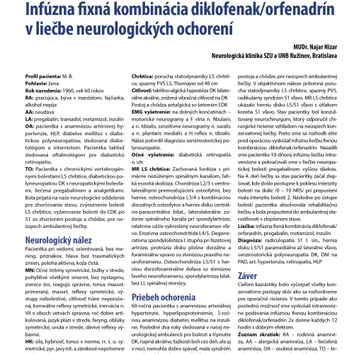 Infúzna fixná kombinácia diklofenak/orfenadrín v liečbe neurologických ochorení
